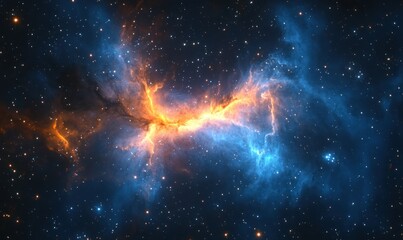 Wall Mural - vibrant cosmic nebula with bright orange and blue colors in deep space with young stars and dramatic