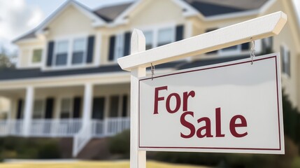 For Sale sign prominently displayed in front of property land, symbolizing real estate opportunities and investment.