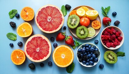 Canvas Print - Vibrant assortment of fresh fruits: oranges, grapefruits, kiwi, berries, and more!