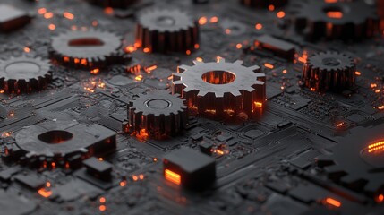 Poster - A business concept image with digital gears and glowing circuits.