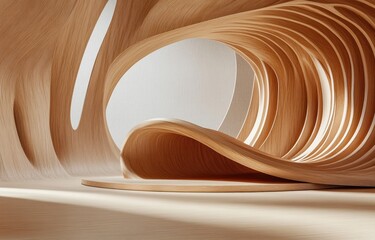 Poster - Minimalist 3D Background Podium Display Natural Wooden Panel Beige Banner Light Shadow Cosmetic Presentation
