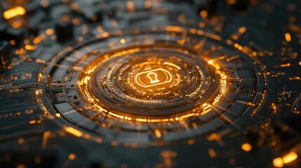 Poster - A glowing digital lock representing cybersecurity in a business context.