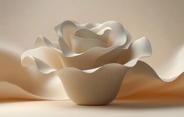 Poster - Beige Flower Display Podium with Silk Cloth for Luxury Beauty Cosmetic Presentation