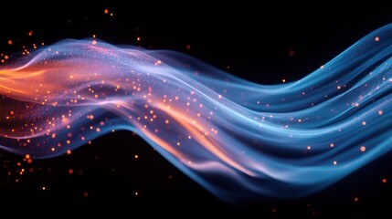 Leinwandbilder - Futuristic Abstract Composition of Blue and Orange Light Flowing Lines Against Black Background