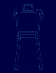 Poster - Blue drawing of a treadmill. The image is a close up of the machine, with the top of the machine showing the buttons and controls. The image is a simple