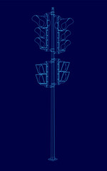 Poster - Blue image of a traffic light pole. The pole is tall and has a blue color scheme