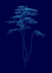 Poster - Blue tree with a blue background. The tree is very tall and has a lot of branches
