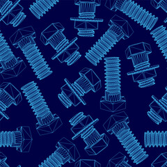 Poster - Blue pattern of various types of bolts and screws. The pattern is intricate and detailed, with each bolt and screw clearly visible