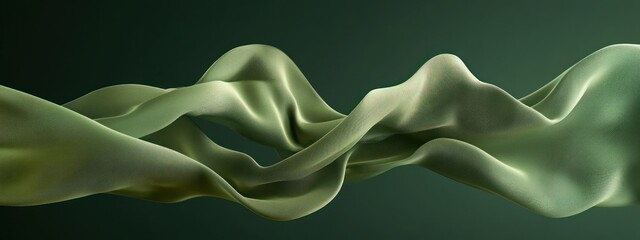 Wall Mural - Green Silk Fabric Curtain in Motion Abstract Display for Beauty and Cosmetic Products