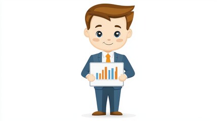 Poster - Cartoon Character in Suit Presenting Graph Chart Illustrating Business Growth and Success in Professional Setting