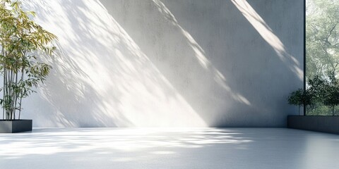 Leinwandbilder - Minimalist 3D Render of Leaf Shadow on White Background with Sunlight Effect