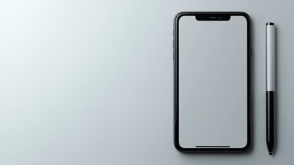 Poster - Smartphone mockup with stylus on white background.