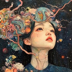 Canvas Print - Cosmic Woman: A Surreal Dreamlike Portrait