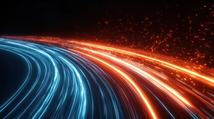 Leinwandbilder - Futuristic Highway Light Trails Digital Painting Neon Blue Orange Dynamic Speed Motion