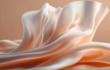 Aufkleber - Luxury Silk Curtain Display Stand Beige Background Flowing Fabric Presentation Podium Beauty Cosmetics