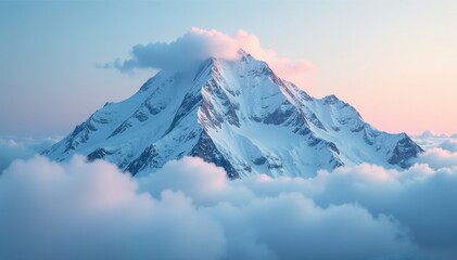  Soft snowflakes fall on Denali's peak covered in misty clouds, mist, clouds, serene