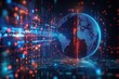 © zhuan - Futuristic Digital Globe Network Technology Visualization with Earth Map and Neon Lights