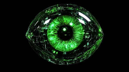 Poster - Futuristic green cybernetic eye isolated on black.