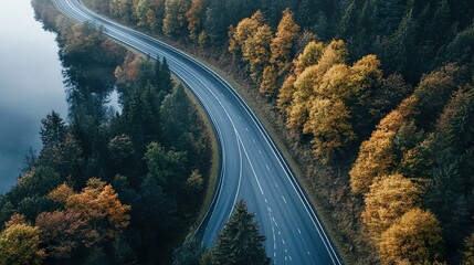 Canvas Print - Autumn Road Trip: Scenic Highway Through Colorful Forest