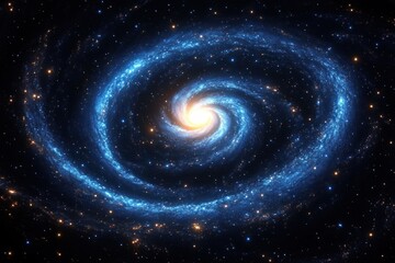 Wall Mural - Stunning Spiral Galaxy Digital Artwork with Vibrant Blue Colors and Luminous Stars in Cosmic Surrealism Style