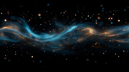 Wall Mural - cosmic dance: an abstract and ethereal illustration of glowing, swirling, blue and gold nebulae, set