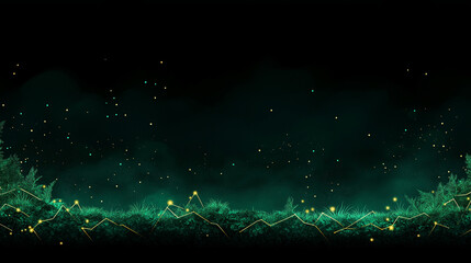 Wall Mural - emerald enchantment: glowing particles dance above a mystical, dark green landscape, creating an eth