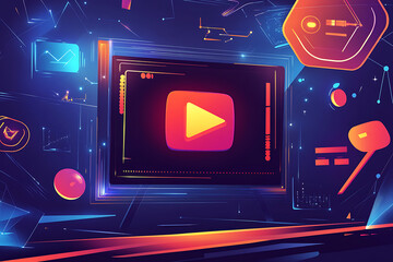 Poster - Abstract digital artwork featuring a play button and vibrant geometric elements.