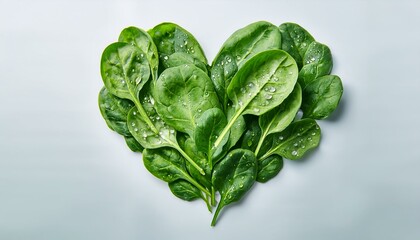 Canvas Print - Fresh spinach leaves arranged in a heart shape.