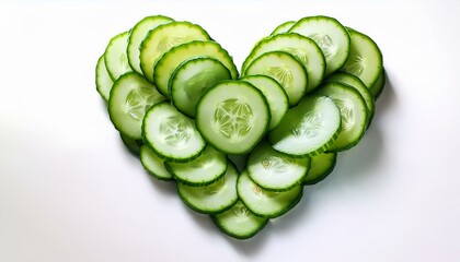 Wall Mural - Heart-shaped arrangement of fresh cucumber slices.