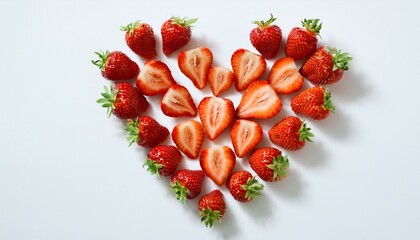 Wall Mural - Sweet strawberries arranged in a heart shape.