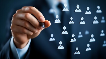 Poster - Business Professional Interacting With Digital Network of People in a Corporate Setting