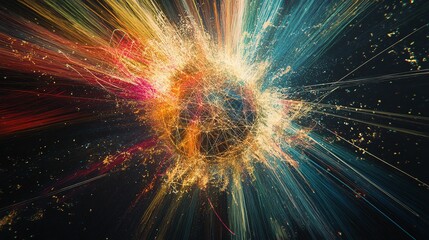 Poster - Colorful Abstract Explosion Representing Energy and Motion in a Digital Universe at Night
