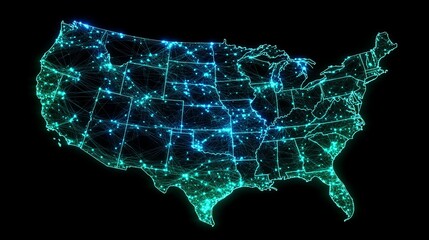 Poster - Digital Representation of the United States With Vibrant Network Connections Highlighted