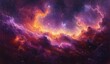© Kseniya - Vibrant Cosmic Nebula Swirling in Purple and Orange Hues with Ethereal Glow and Stars