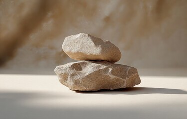 Leinwandbilder - Minimalist Stone Display on Beige Background for Cosmetic Product Promotion