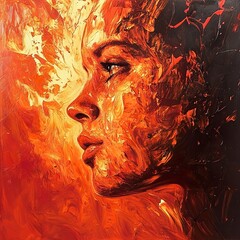 Wall Mural - Fiery Passion: Abstract Portrait of a Woman