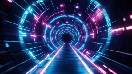 Poster - Futuristic Neon Tunnel with Dynamic Perspective and Motion Blur in Sci-Fi Theme with Glowing Lights