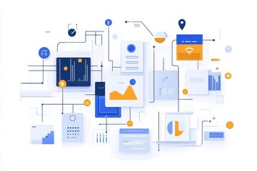 abstract representation of business applications showcasing packaged software fintech technologies and system integrations in a modern conceptual design