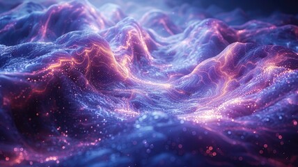 Poster - This mesmerizing image features a glowing blue object illuminated above a dynamic, smooth surface. The abstract design creates an ethereal and vibrant atmosphere, perfect for artistic and imaginative