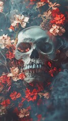 Wall Mural - Memento Mori: Skull and Flowers in Smoke