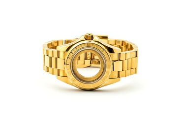 Wrist watch isolated on white background with clipping path. Luxury gold wristwatch