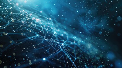 Poster - This abstract image features a dynamic wave of blue dots and lines on a soft background, conveying a sense of flow and connection in a digital space.