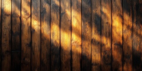 Wall Mural - closeup texture of brown wooden wall with grain pattern in warm light