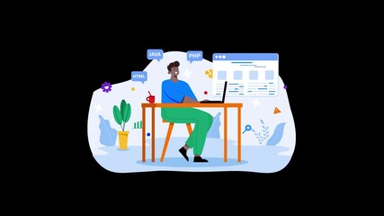 Poster - a male programmer working on a laptop, representing software development in a modern workspace.