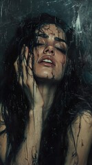 Wall Mural - Mysterious Woman in Dark Water: A Dramatic Portrait