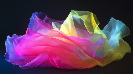 Poster - Colorful Sheer Fabric Flowing Elegantly in Vibrant Hues Against a Dark Background
