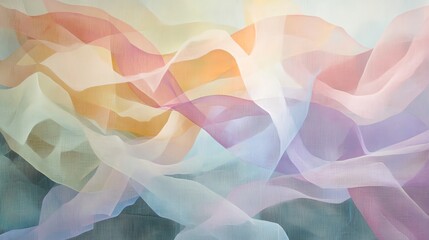 Poster - Abstract Depiction of Flowing Silk-Like Fabric in Soft Pastel Colors With Gentle Waves and Gradients Under Soft Lighting