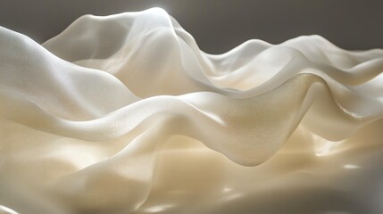 Poster - Ethereal Fabric Drapes Create Soft Waves of Light and Shadow in a Serene, Minimalistic Setting