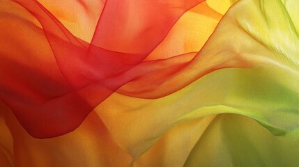 Poster - Colorful Chiffon Fabric Flowing in Vibrant Hues of Red, Orange and Green Creating a Lively Atmosphere