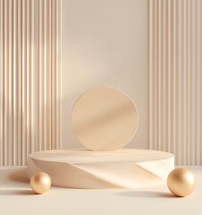 Poster - 3D rendering of a minimal podium scene with geometric shapes and golden elements for product presentation, mockup design background